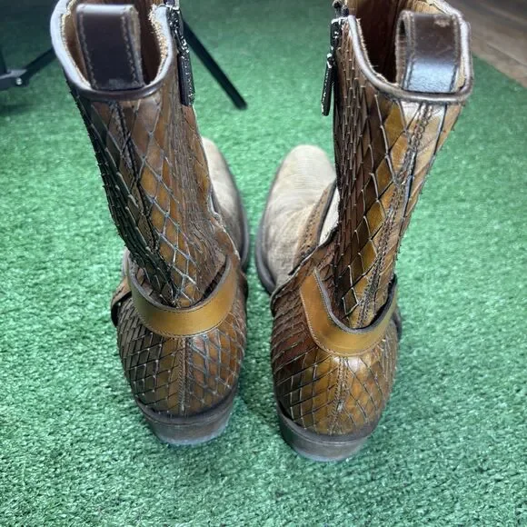 Cuadra Brown Half Python Boots Side Zip Rubber Sole US 10.5 Mex 29.5 Square Toe